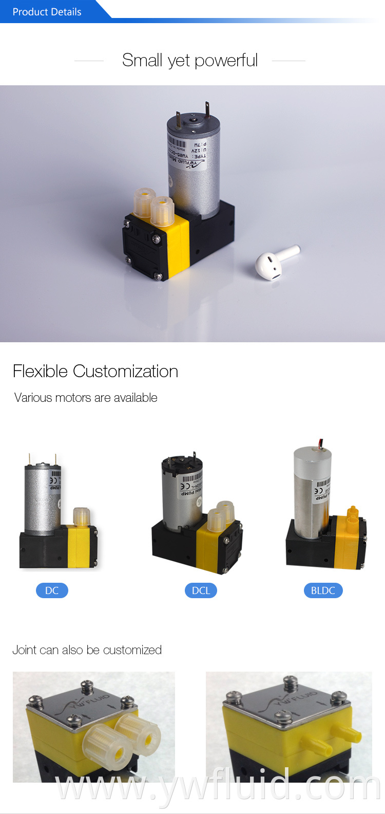 YWfluid Micro Diaphragm Pump for Inkjet Printer With Flow rate 600ml/min used for inkjet printing